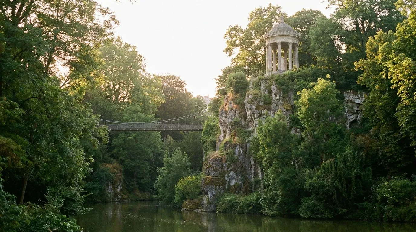 Temple de la Sibylle et lac du Parc des Buttes-Chaumont à Paris