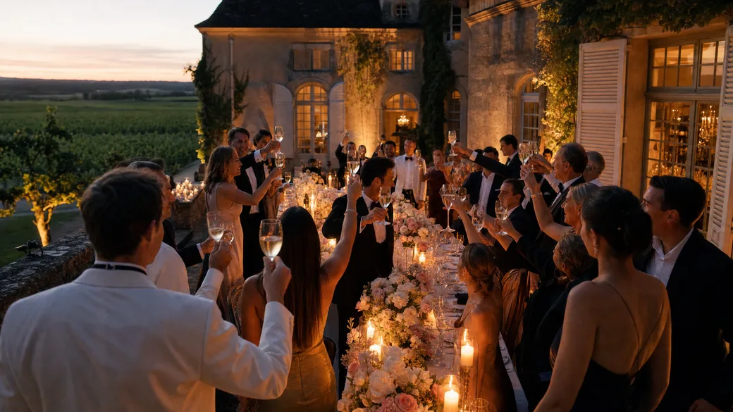 Toast au champagne, réception de mariage à Bordeaux