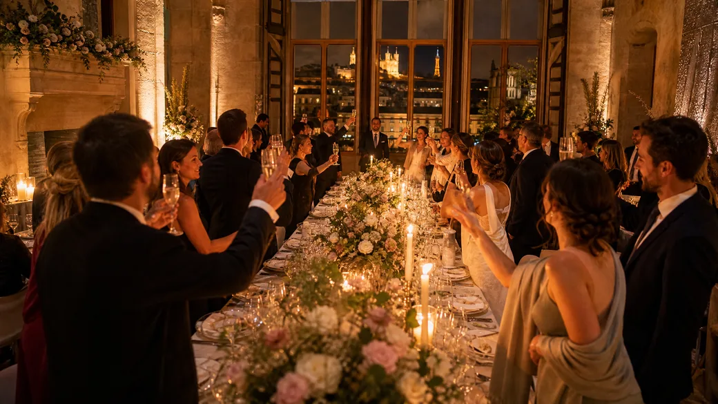 Toast au champagne, réception de mariage à Lyon
