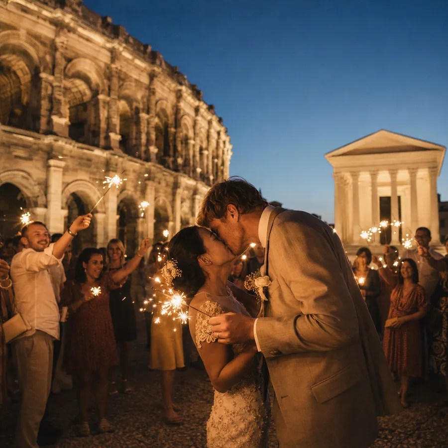 Toast au champagne, réception de mariage à Nîmes