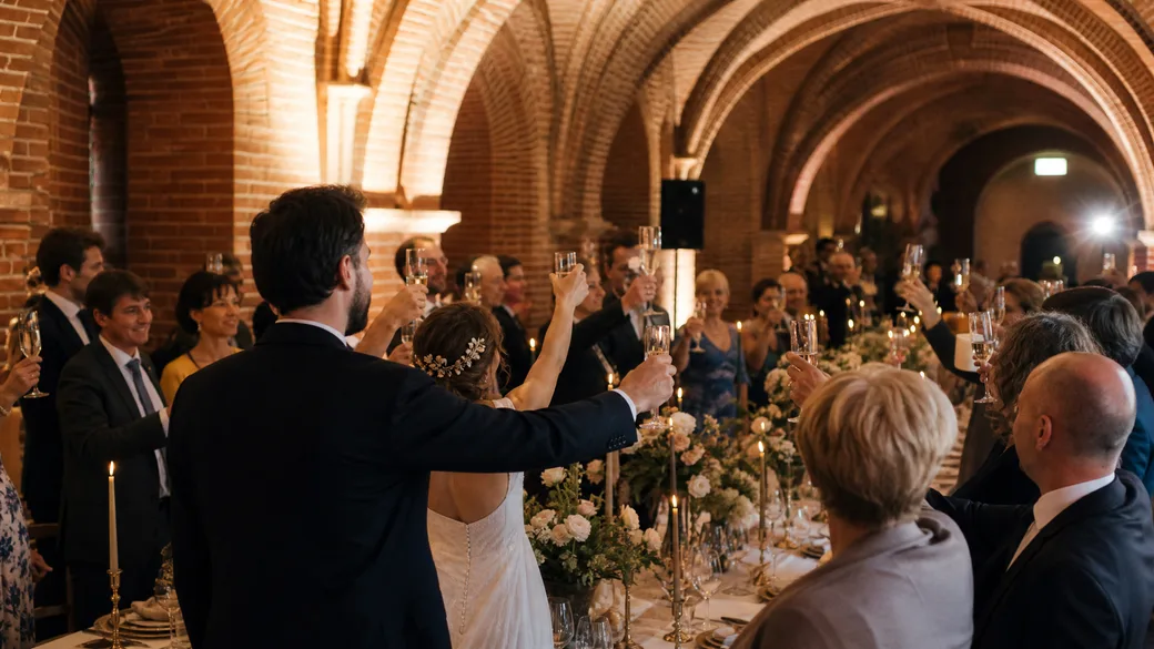 Toast au champagne, réception de mariage à Toulouse