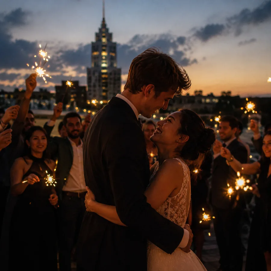 Toast au champagne, réception de mariage à Villeurbanne