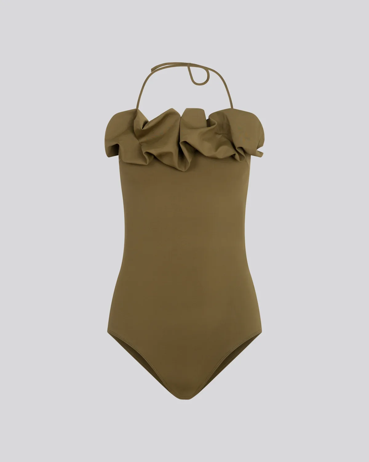 Packshot maillot de bain kaki à fronces